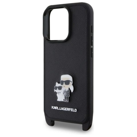 Etui Karl Lagerfeld Saffiano Karl&Choupette Metal Pin CBDY Strap na iPhone 16 Pro Max - czarne Etui Karl Lagerfeld Saffiano Karl&Choupette Metal Pin CBDY Strap na iPhone 16 Pro Max - czarne