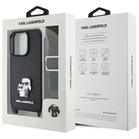 Etui Karl Lagerfeld Saffiano Karl&Choupette Metal Pin CBDY Strap na iPhone 16 Pro - czarne Etui Karl Lagerfeld Saffiano Karl&Choupette Metal Pin CBDY Strap na iPhone 16 Pro - czarne
