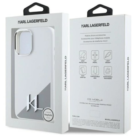 Etui Karl Lagerfeld Silicone Initial Metal Logo MagSafe na iPhone 16 - białe Etui Karl Lagerfeld Silicone Initial Metal Logo MagSafe na iPhone 16 - białe