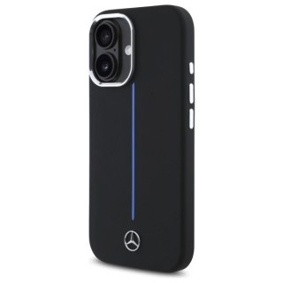 Etui Mercedes Silicone Blue Stripe MagSafe na iPhone 16 - czarne