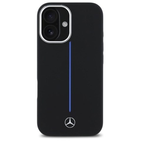 Etui Mercedes Silicone Blue Stripe MagSafe na iPhone 16 - czarne