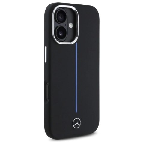 Etui Mercedes Silicone Blue Stripe MagSafe na iPhone 16 - czarne