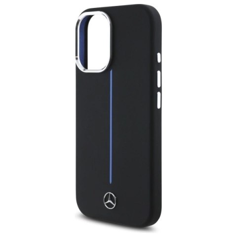 Etui Mercedes Silicone Blue Stripe MagSafe na iPhone 16 - czarne