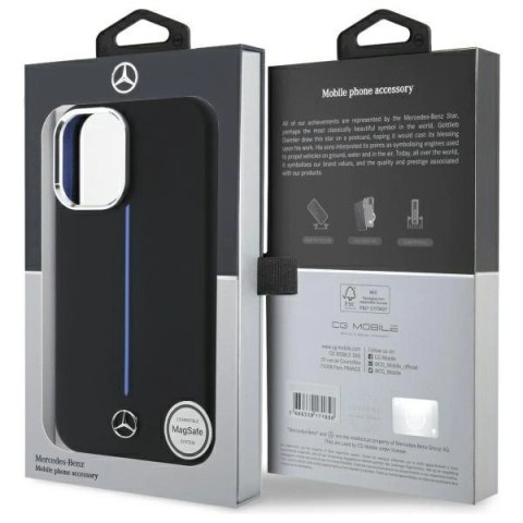 Etui Mercedes Silicone Blue Stripe MagSafe na iPhone 16 - czarne