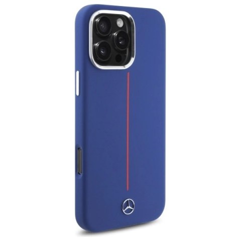 Etui Mercedes Silicone Red Stripe MagSafe na iPhone 16 Pro Max - granatowe Etui Mercedes Silicone Red Stripe MagSafe na iPhone 16 Pro Max - granatowe