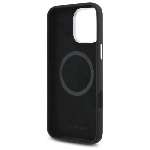 Etui Mercedes Silicone Tonal Logo Wood Pattern MagSafe na iPhone 16 Pro Max - czarne