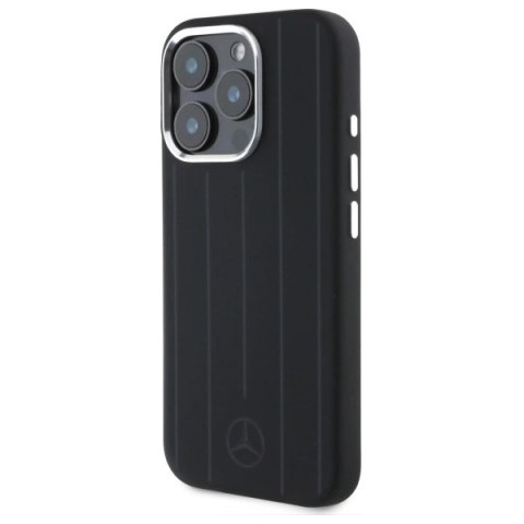 Etui Mercedes Silicone Vertical Tonal Stripes MagSafe na iPhone 16 Pro Max - czarne Etui Mercedes Silicone Vertical Tonal Stripes MagSafe na iPhone 16 Pro Max - czarne
