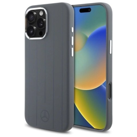Etui Mercedes Silicone Vertical Tonal Stripes MagSafe na iPhone 16 Pro Max - szare Etui Mercedes Silicone Vertical Tonal Stripes MagSafe na iPhone 16 Pro Max - szare