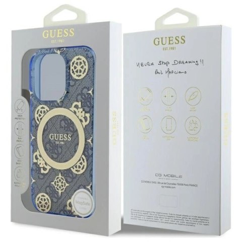 Guess GUHMP16XH4PYEEB iPhone 16 Pro Max 6.9" niebieski/blue hardcase IML Peony On 4G Background MagSafe Guess GUHMP16XH4PYEEB iPhone 16 Pro Max 6.9" niebieski/blue hardcase IML Peony On 4G Background MagSafe