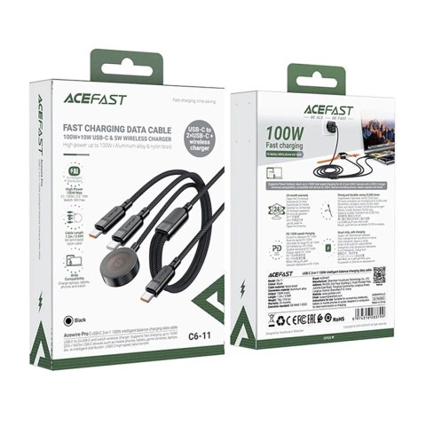 Kabel 3w1 Acefast C6-11 USB-C - 2x USB-C / Qi 480Mb/s 100W 1.2m - czarny Kabel 3w1 Acefast C6-11 USB-C - 2x USB-C / Qi 480Mb/s 100W 1.2m - czarny
