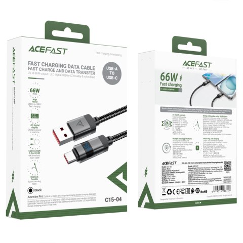 Kabel Acefast C15-04 USB-A - USB-C z wyświetlaczem 480Mb/s 66W 1.2m - czarny Kabel Acefast C15-04 USB-A - USB-C z wyświetlaczem 480Mb/s 66W 1.2m - czarny