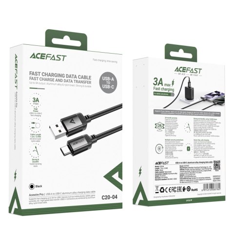Kabel Acefast C20-04 USB-A - USB-C 480Mb/s 3A 1.2m - czarny Kabel Acefast C20-04 USB-A - USB-C 480Mb/s 3A 1.2m - czarny