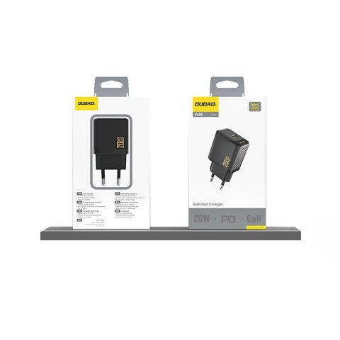Ładowarka Dudao A26 PD20W GaN USB-C - czarna Ładowarka Dudao A26 PD20W GaN USB-C - czarna