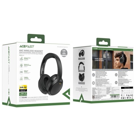 Słuchawki nauszne Acefast H6 ANC bezprzewodowe Bluetooth 5.3 IPX4 - czarne Słuchawki nauszne Acefast H6 ANC bezprzewodowe Bluetooth 5.3 IPX4 - czarne