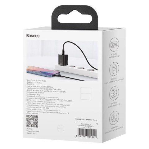 Baseus Super Si 1C szybka ładowarka USB Typ C 30W Power Delivery Quick Charge czarny (CCSUP-J01) Baseus Super Si 1C szybka ładowarka USB Typ C 30W Power Delivery Quick Charge czarny (CCSUP-J01)