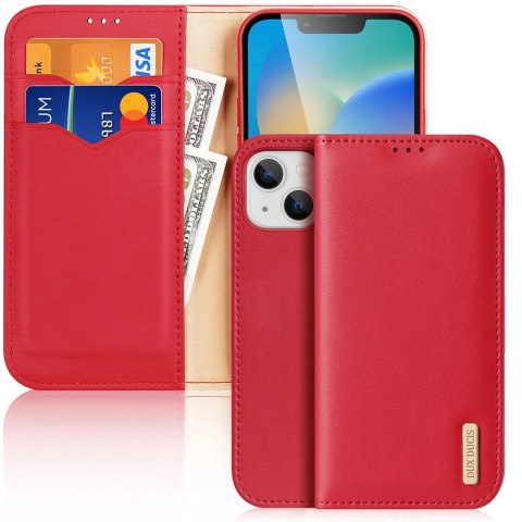 Dux Ducis Hivo skórzane etui z klapką pokrowiec ze skóry naturalnej portfel na karty i dokumenty iPhone 14 Plus czerwony Dux Ducis Hivo skórzane etui z klapką pokrowiec ze skóry naturalnej portfel na karty i dokumenty iPhone 14 Plus czerwony