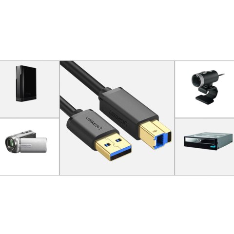 Kabel Ugreen US210 10372 do drukarki USB-A 3.0 / USB-B 5Gbps 2m - czarny Kabel Ugreen US210 10372 do drukarki USB-A 3.0 / USB-B 5Gbps 2m - czarny