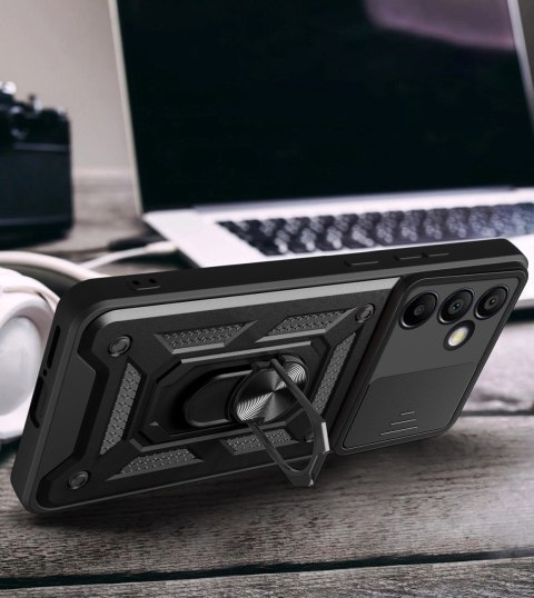Etui pancerne Hybrid Armor Camshield z osłoną aparatu i metalowym ringiem do Samsung Galaxy S24 FE - czarne
