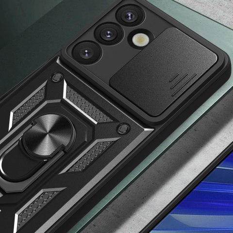 Etui pancerne Hybrid Armor Camshield z osłoną aparatu i metalowym ringiem do Samsung Galaxy S25 - czarne Etui pancerne Hybrid Armor Camshield z osłoną aparatu i metalowym ringiem do Samsung Galaxy S25 - czarne
