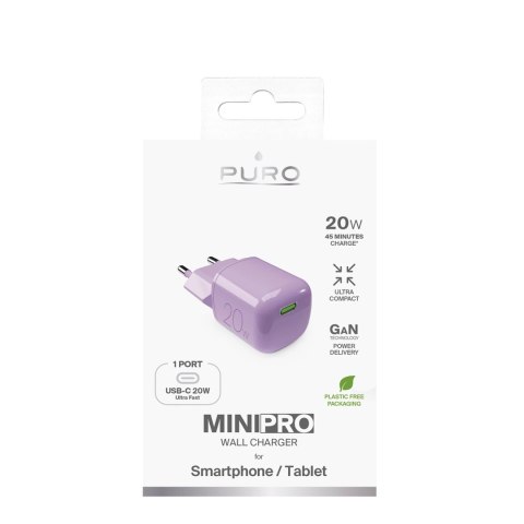 Ładowarka sieciowa Puro 20W GaN USB-C - różowa Ładowarka sieciowa Puro 20W GaN USB-C - różowa