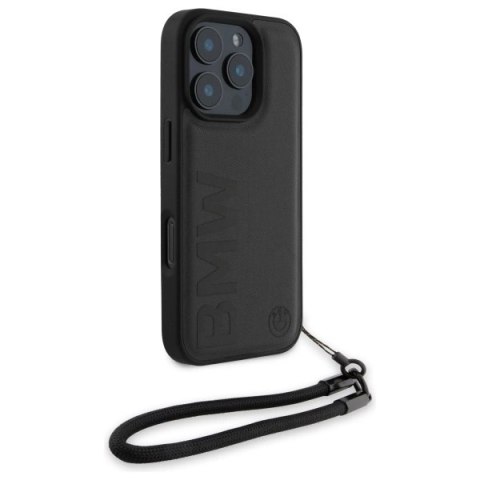 Etui BMW Signature Leather Wordmark Cord na iPhone 16 Pro Max - czarne Etui BMW Signature Leather Wordmark Cord na iPhone 16 Pro Max - czarne