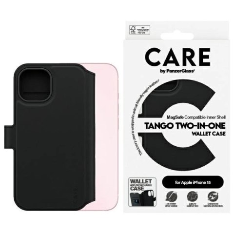 Etui CARE by PanzerGlass Feature Tango 2w1 Wallet MagSafe na iPhone 15 - czarne Etui CARE by PanzerGlass Feature Tango 2w1 Wallet MagSafe na iPhone 15 - czarne