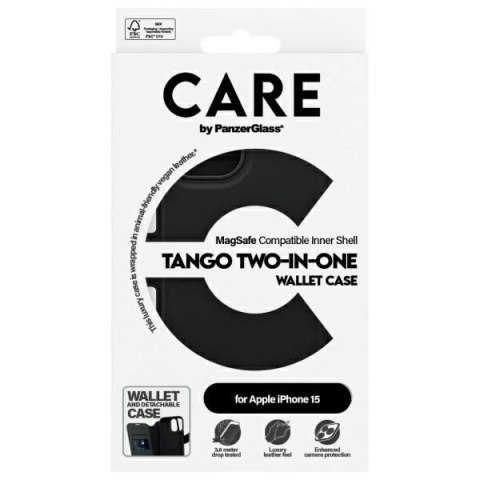 Etui CARE by PanzerGlass Feature Tango 2w1 Wallet MagSafe na iPhone 15 - czarne Etui CARE by PanzerGlass Feature Tango 2w1 Wallet MagSafe na iPhone 15 - czarne