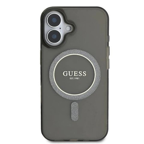 Etui Guess IML Glitter Circle MagSafe na iPhone 16 - czarne Etui Guess IML Glitter Circle MagSafe na iPhone 16 - czarne