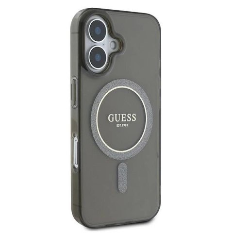 Etui Guess IML Glitter Circle MagSafe na iPhone 16 - czarne Etui Guess IML Glitter Circle MagSafe na iPhone 16 - czarne