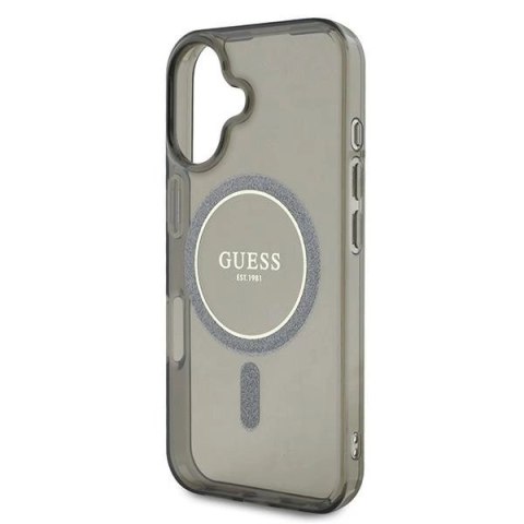 Etui Guess IML Glitter Circle MagSafe na iPhone 16 - czarne Etui Guess IML Glitter Circle MagSafe na iPhone 16 - czarne
