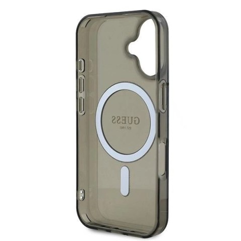 Etui Guess IML Glitter Circle MagSafe na iPhone 16 - czarne Etui Guess IML Glitter Circle MagSafe na iPhone 16 - czarne