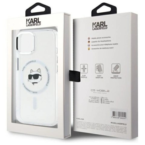 Etui Karl Lagerfeld IML Metal Choupette Head MagSafe na iPhone 15 Plus - białe Etui Karl Lagerfeld IML Metal Choupette Head MagSafe na iPhone 15 Plus - białe