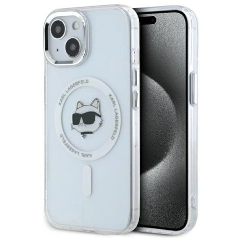 Etui Karl Lagerfeld IML Metal Choupette Head MagSafe na iPhone 15 - białe Etui Karl Lagerfeld IML Metal Choupette Head MagSafe na iPhone 15 - białe