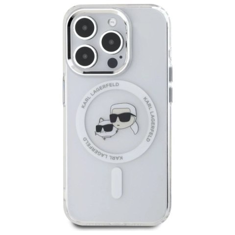 Etui Karl Lagerfeld IML Metal Karl&Choupette Head MagSafe na iPhone 15 Pro Max - białe