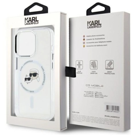 Etui Karl Lagerfeld IML Metal Karl&Choupette Head MagSafe na iPhone 15 Pro Max - białe