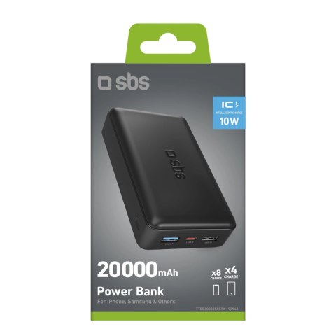 Fast charge powerbank: 20,000 mAh, 2 USBs Black Fast charge powerbank: 20,000 mAh, 2 USBs Black