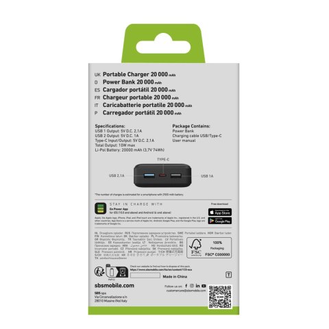 Fast charge powerbank: 20,000 mAh, 2 USBs Black Fast charge powerbank: 20,000 mAh, 2 USBs Black