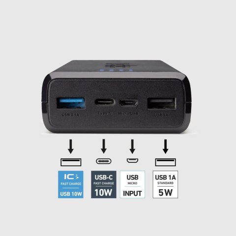 Fast charge powerbank: 20,000 mAh, 2 USBs Black Fast charge powerbank: 20,000 mAh, 2 USBs Black