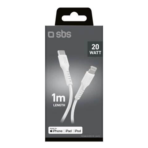 Kabel SBS TECABLELIGTC1W USB-C - Lightning z certyfikatem MFi, 1m - biały Kabel SBS TECABLELIGTC1W USB-C - Lightning z certyfikatem MFi, 1m - biały