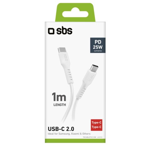 Kabel SBS TECABLETCC10W USB-C - USB-C Power Delivery 25W 1 m - biały Kabel SBS TECABLETCC10W USB-C - USB-C Power Delivery 25W 1 m - biały