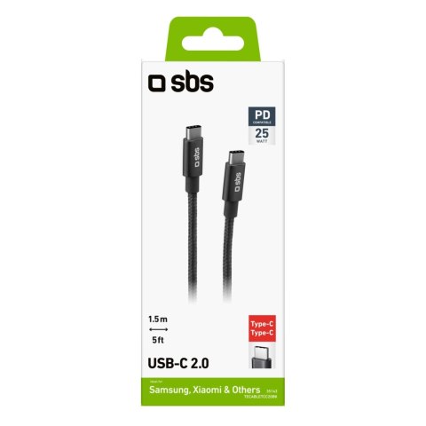Kabel SBS TECABLETCC20BK USB-C - USB-C 25W Power Delivery 1,5m - szary Kabel SBS TECABLETCC20BK USB-C - USB-C 25W Power Delivery 1,5m - szary