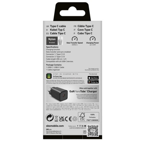 Kabel SBS TECABLETISSUETCC2G 2 x USB-C 2m 60W z Power Delivery - szary Kabel SBS TECABLETISSUETCC2G 2 x USB-C 2m 60W z Power Delivery - szary