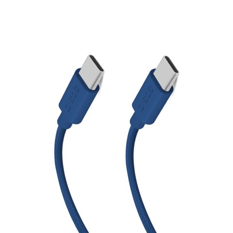 Kabel SBS TECABLETISSUETCCB USB-C - USB-C 1,5m 60W w oplocie - niebieski Kabel SBS TECABLETISSUETCCB USB-C - USB-C 1,5m 60W w oplocie - niebieski