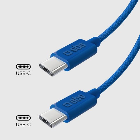Kabel SBS TECABLETISSUETCCB USB-C - USB-C 1,5m 60W w oplocie - niebieski Kabel SBS TECABLETISSUETCCB USB-C - USB-C 1,5m 60W w oplocie - niebieski