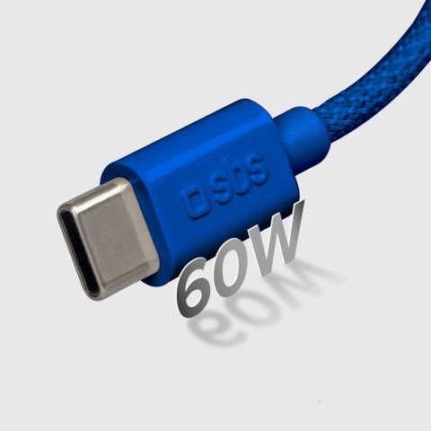 Kabel SBS TECABLETISSUETCCB USB-C - USB-C 1,5m 60W w oplocie - niebieski Kabel SBS TECABLETISSUETCCB USB-C - USB-C 1,5m 60W w oplocie - niebieski