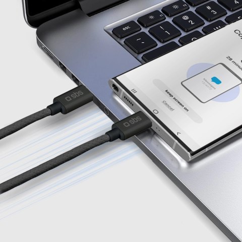 Kabel SBS TECABLETISSUETCCK USB-C - USB-C 1,5m 60W w oplocie - czarny Kabel SBS TECABLETISSUETCCK USB-C - USB-C 1,5m 60W w oplocie - czarny
