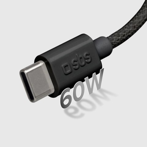 Kabel SBS TECABLETISSUETCCK USB-C - USB-C 1,5m 60W w oplocie - czarny Kabel SBS TECABLETISSUETCCK USB-C - USB-C 1,5m 60W w oplocie - czarny