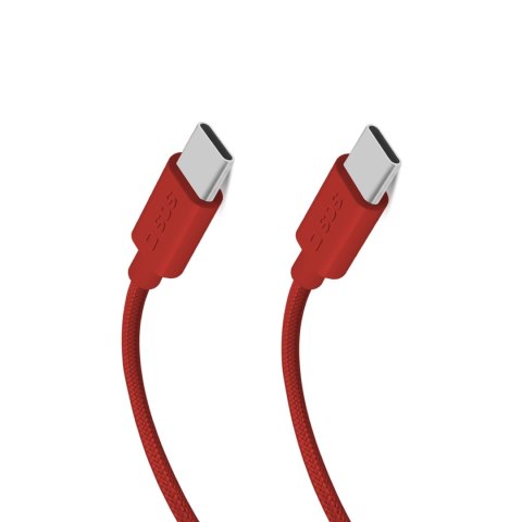 Kabel SBS TECABLETISSUETCCR USB-C - USB-C 1,5m 60 W w oplocie - czerwony Kabel SBS TECABLETISSUETCCR USB-C - USB-C 1,5m 60 W w oplocie - czerwony