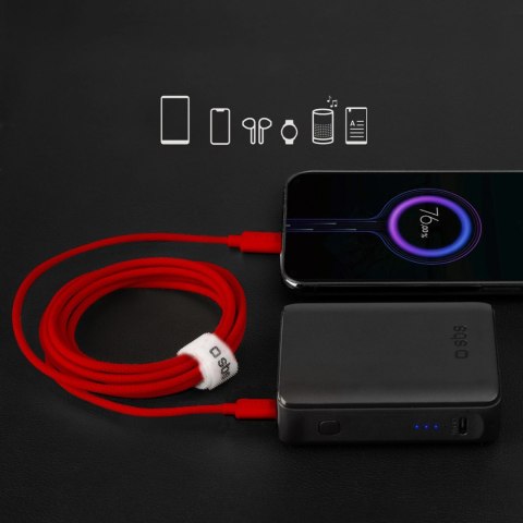 Kabel SBS TECABLETISSUETCCR USB-C - USB-C 1,5m 60 W w oplocie - czerwony Kabel SBS TECABLETISSUETCCR USB-C - USB-C 1,5m 60 W w oplocie - czerwony