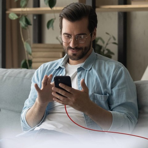 Kabel SBS TECABLETISSUETCCR USB-C - USB-C 1,5m 60 W w oplocie - czerwony Kabel SBS TECABLETISSUETCCR USB-C - USB-C 1,5m 60 W w oplocie - czerwony